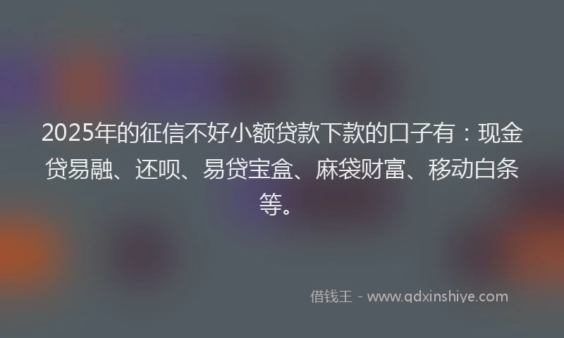 2025年的征信不好小额贷款下款的口子有：现金贷易融、还呗、易贷宝盒、麻袋财富、移动白条等。