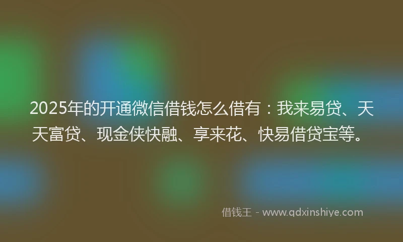 2025年的开通微信借钱怎么借有：我来易贷、天天富贷、现金侠快融、享来花、快易借贷宝等。