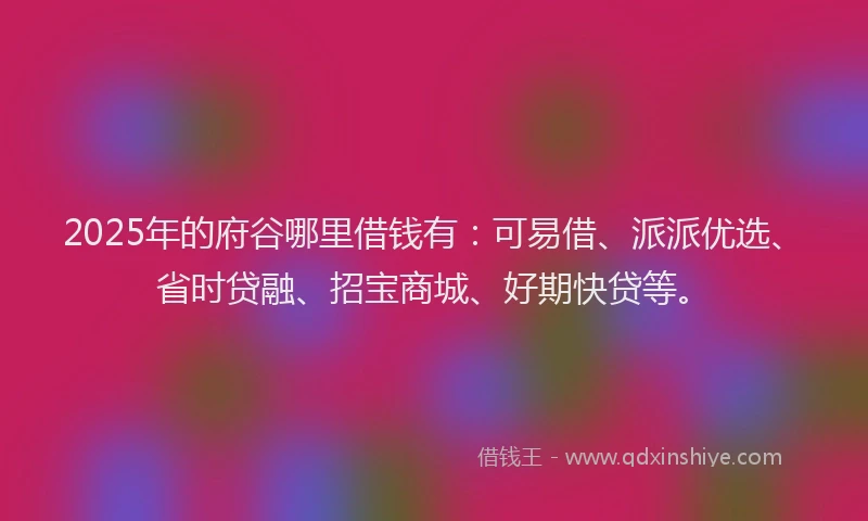 2025年的府谷哪里借钱有：可易借、派派优选、省时贷融、招宝商城、好期快贷等。