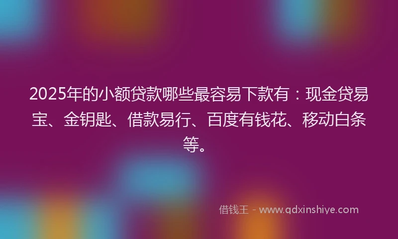 2025年的小额贷款哪些最容易下款有：现金贷易宝、金钥匙、借款易行、百度有钱花、移动白条等。