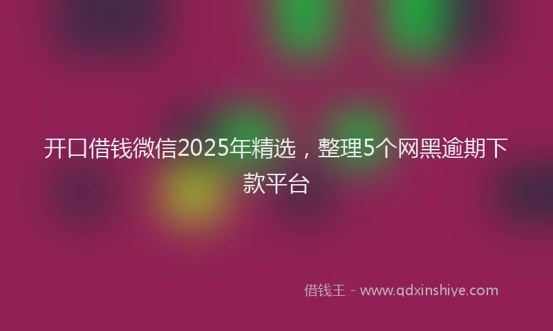 开口借钱微信2025年精选，整理5个网黑逾期下款平台