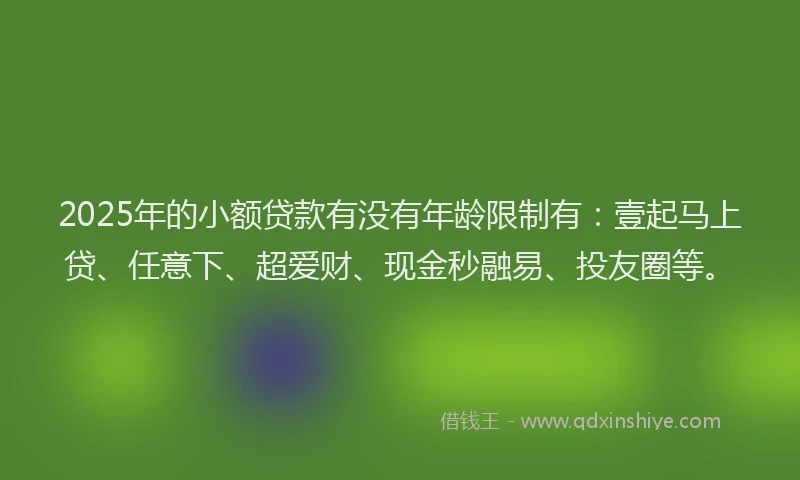 2025年的小额贷款有没有年龄限制有：壹起马上贷、任意下、超爱财、现金秒融易、投友圈等。