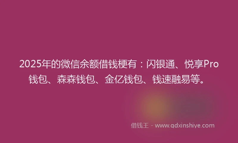 2025年的微信余额借钱梗有：闪银通、悦享Pro钱包、森森钱包、金亿钱包、钱速融易等。
