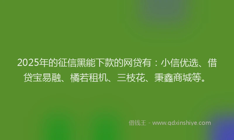 2025年的征信黑能下款的网贷有：小信优选、借贷宝易融、橘若租机、三枝花、秉鑫商城等。
