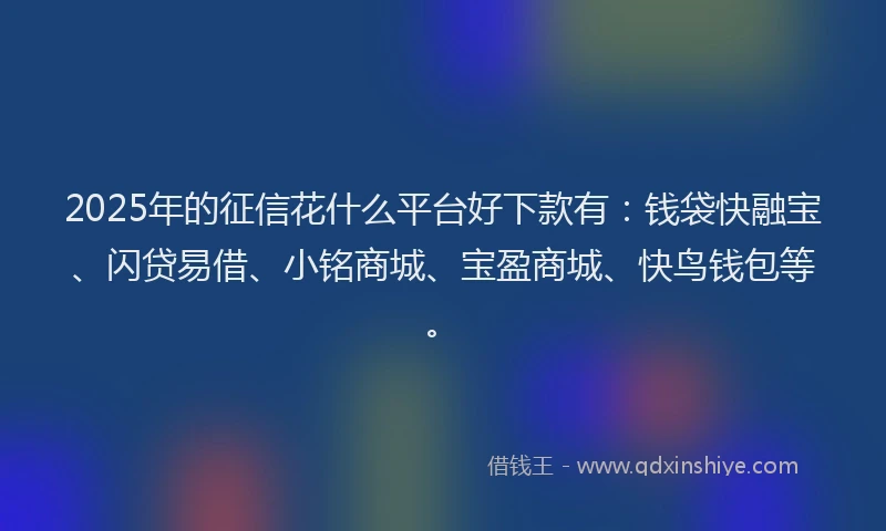 2025年的征信花什么平台好下款有：钱袋快融宝、闪贷易借、小铭商城、宝盈商城、快鸟钱包等。