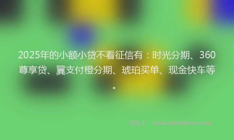 2025年的小额小贷不看征信有：时光分期、360尊享贷、翼支付橙分期、琥珀买单、现金快车等。