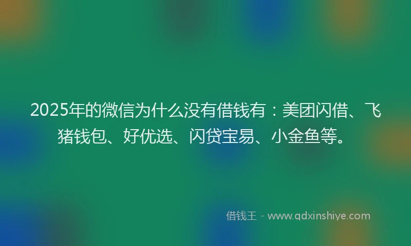 2025年的微信为什么没有借钱有：美团闪借、飞猪钱包、好优选、闪贷宝易、小金鱼等。