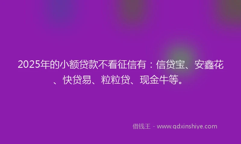 2025年的小额贷款不看征信有：信贷宝、安鑫花、快贷易、粒粒贷、现金牛等。