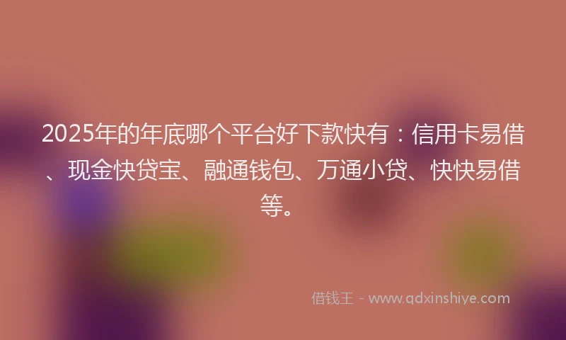 2025年的年底哪个平台好下款快有：信用卡易借、现金快贷宝、融通钱包、万通小贷、快快易借等。
