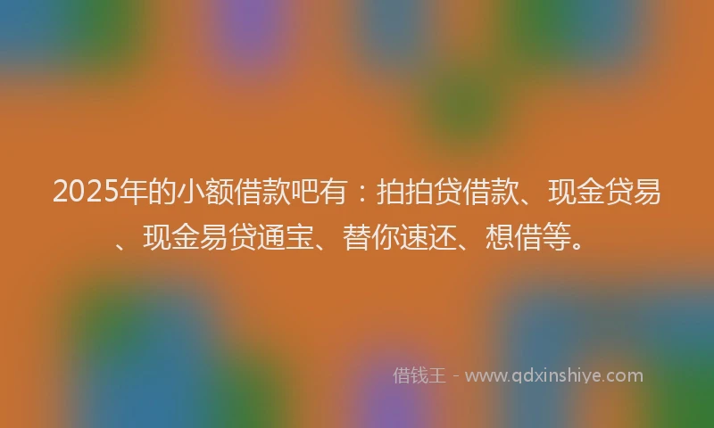 2025年的小额借款吧有：拍拍贷借款、现金贷易、现金易贷通宝、替你速还、想借等。