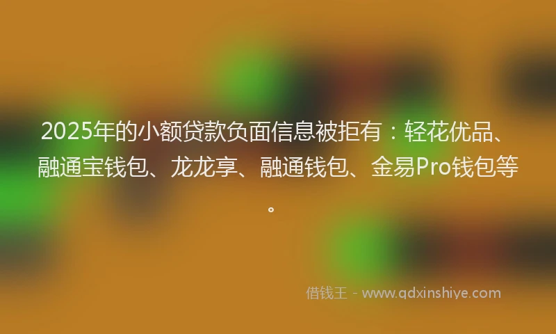 2025年的小额贷款负面信息被拒有：轻花优品、融通宝钱包、龙龙享、融通钱包、金易Pro钱包等。