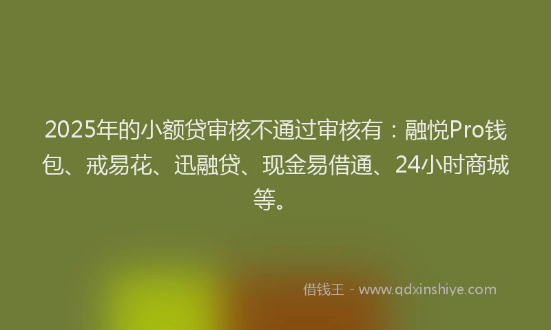 2025年的小额贷审核不通过审核有：融悦Pro钱包、戒易花、迅融贷、现金易借通、24小时商城等。