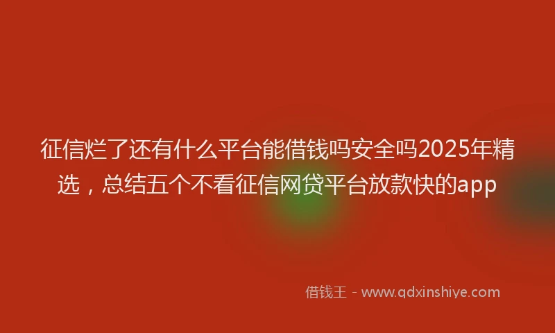 征信烂了还有什么平台能借钱吗安全吗2025年精选，总结五个不看征信网贷平台放款快的app