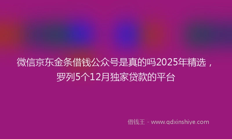 微信京东金条借钱公众号是真的吗2025年精选，罗列5个12月独家贷款的平台