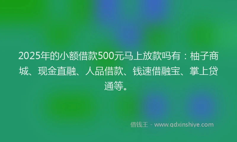 2025年的小额借款500元马上放款吗有：柚子商城、现金直融、人品借款、钱速借融宝、掌上贷通等。
