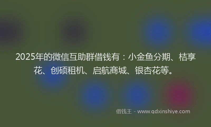 2025年的微信互助群借钱有：小金鱼分期、桔享花、创硕租机、启航商城、银杏花等。