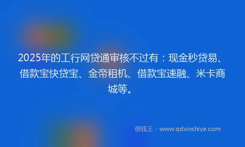 2025年的工行网贷通审核不过有：现金秒贷易、借款宝快贷宝、金帝租机、借款宝速融、米卡商城等。