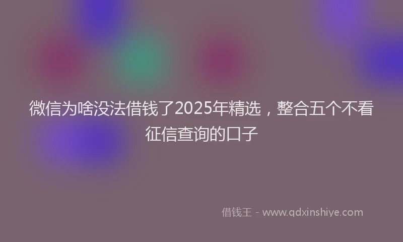 微信为啥没法借钱了2025年精选，整合五个不看征信查询的口子