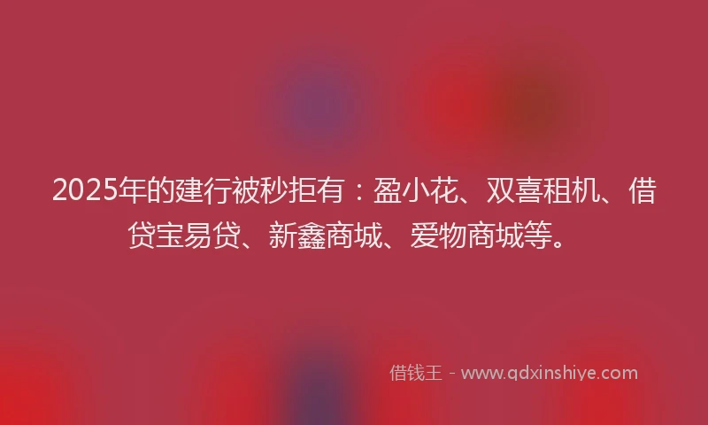 2025年的建行被秒拒有：盈小花、双喜租机、借贷宝易贷、新鑫商城、爱物商城等。