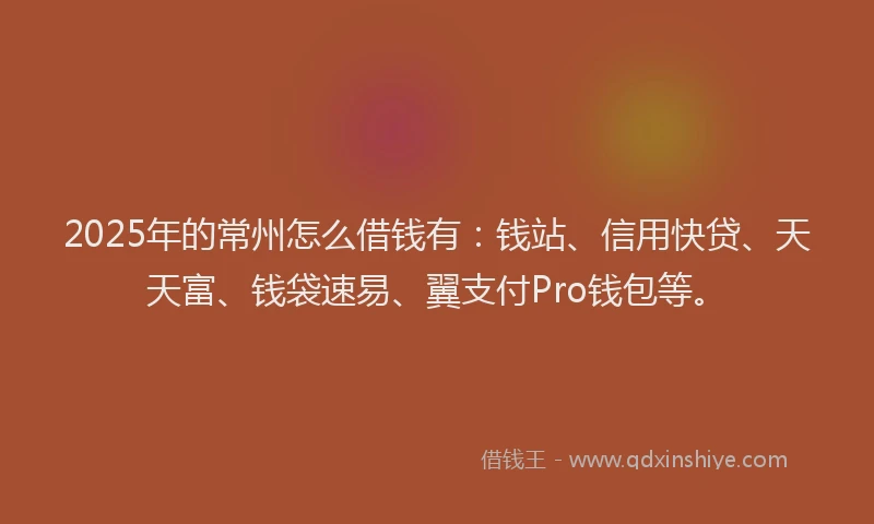 2025年的常州怎么借钱有：钱站、信用快贷、天天富、钱袋速易、翼支付Pro钱包等。