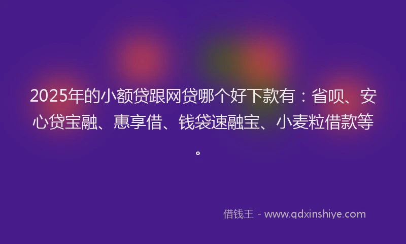 2025年的小额贷跟网贷哪个好下款有：省呗、安心贷宝融、惠享借、钱袋速融宝、小麦粒借款等。