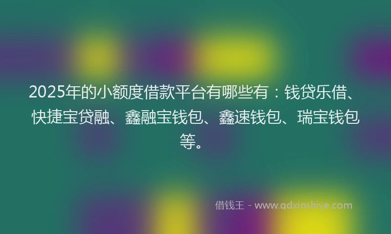 2025年的小额度借款平台有哪些有：钱贷乐借、快捷宝贷融、鑫融宝钱包、鑫速钱包、瑞宝钱包等。