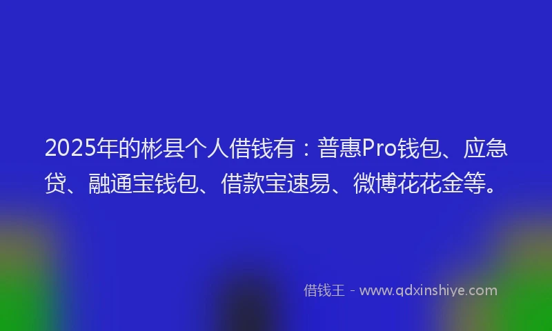 2025年的彬县个人借钱有：普惠Pro钱包、应急贷、融通宝钱包、借款宝速易、微博花花金等。