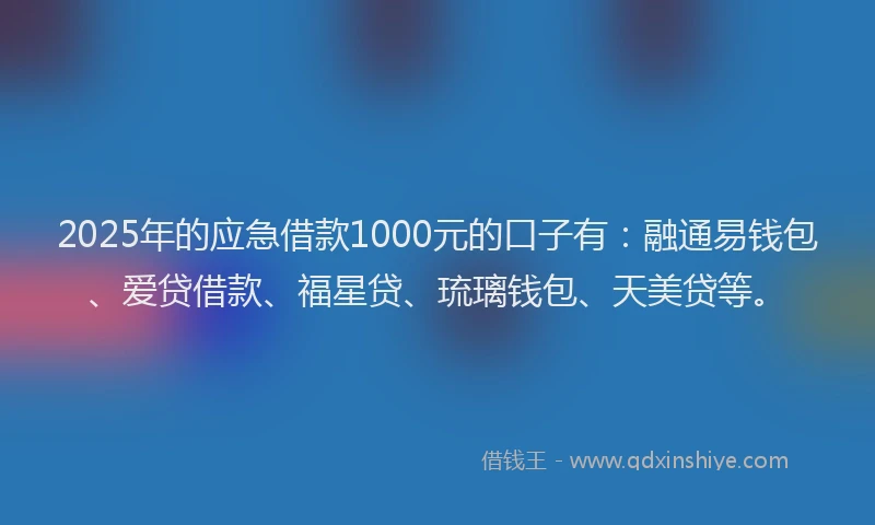 2025年的应急借款1000元的口子有：融通易钱包、爱贷借款、福星贷、琉璃钱包、天美贷等。