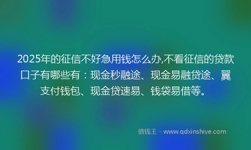 2025年的征信不好急用钱怎么办,不看征信的贷款口子有哪些有：现金秒融途、现金易融贷途、翼支付钱包、现金贷速易、钱袋易借等。