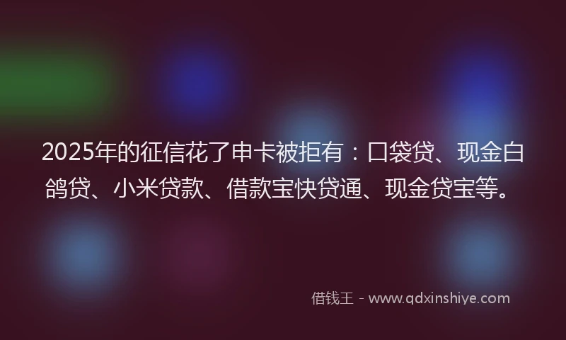 2025年的征信花了申卡被拒有：口袋贷、现金白鸽贷、小米贷款、借款宝快贷通、现金贷宝等。