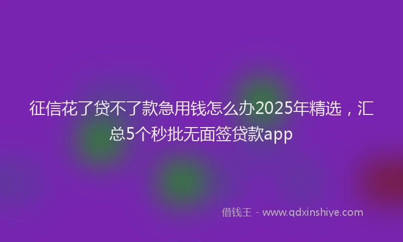 征信花了贷不了款急用钱怎么办2025年精选，汇总5个秒批无面签贷款app