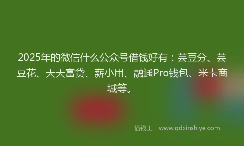 2025年的微信什么公众号借钱好有：芸豆分、芸豆花、天天富贷、薪小用、融通Pro钱包、米卡商城等。