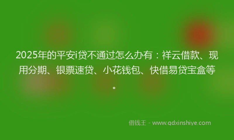 2025年的平安i贷不通过怎么办有：祥云借款、现用分期、银票速贷、小花钱包、快借易贷宝盒等。