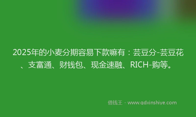 2025年的小麦分期容易下款嘛有：芸豆分-芸豆花、支富通、财钱包、现金速融、RICH-购等。