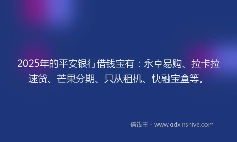 2025年的平安银行借钱宝有：永卓易购、拉卡拉速贷、芒果分期、只从租机、快融宝盒等。