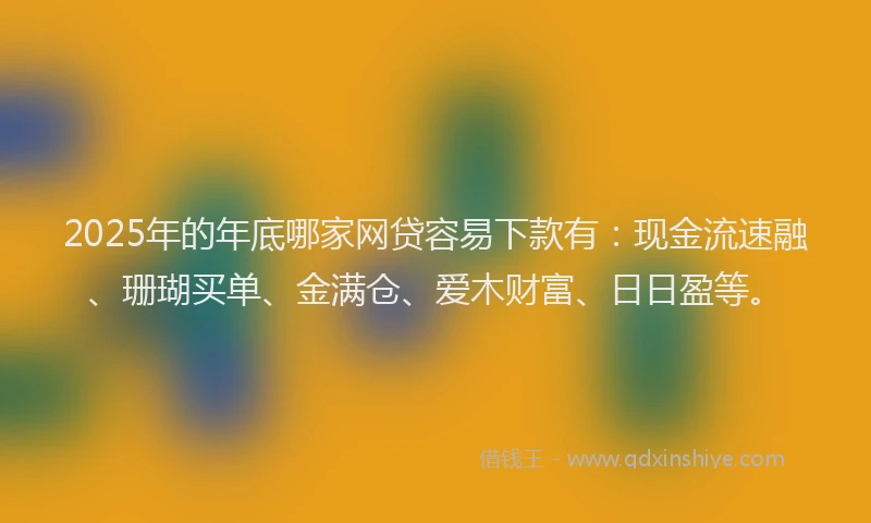 2025年的年底哪家网贷容易下款有：现金流速融、珊瑚买单、金满仓、爱木财富、日日盈等。