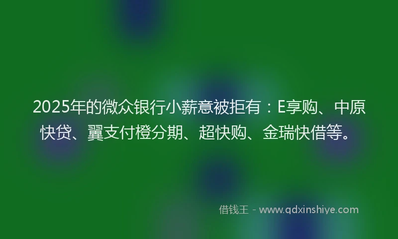 2025年的微众银行小薪意被拒有：E享购、中原快贷、翼支付橙分期、超快购、金瑞快借等。