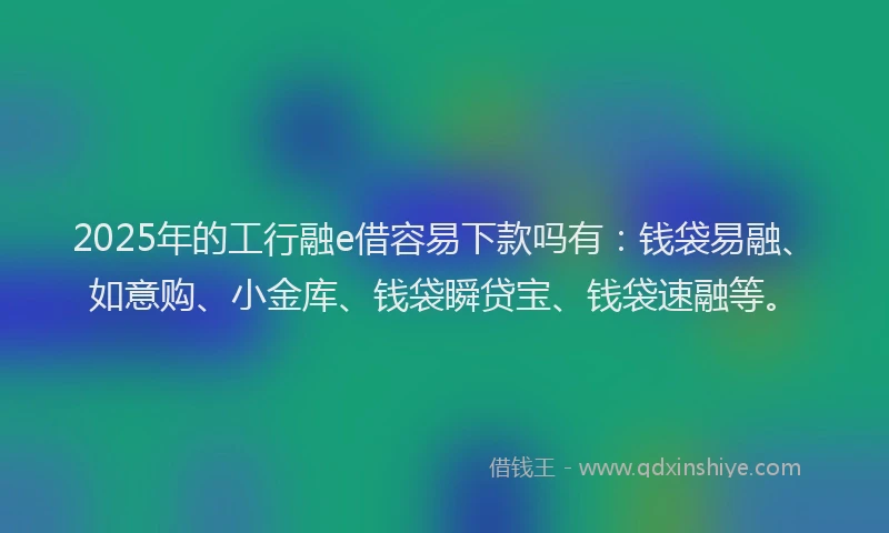 2025年的工行融e借容易下款吗有：钱袋易融、如意购、小金库、钱袋瞬贷宝、钱袋速融等。