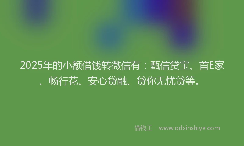 2025年的小额借钱转微信有：甄信贷宝、首E家、畅行花、安心贷融、贷你无忧贷等。