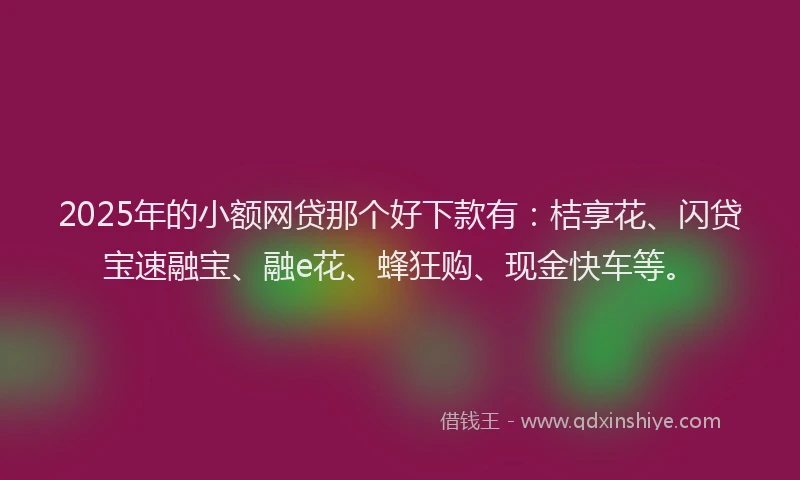 2025年的小额网贷那个好下款有：桔享花、闪贷宝速融宝、融e花、蜂狂购、现金快车等。