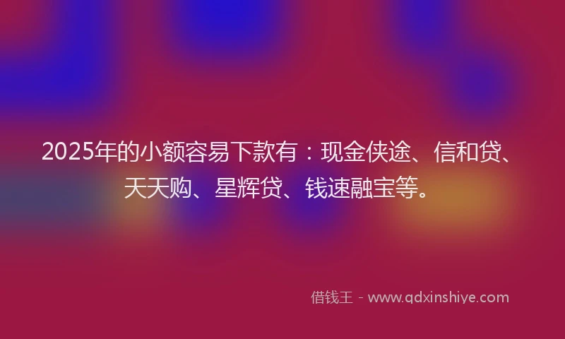2025年的小额容易下款有：现金侠途、信和贷、天天购、星辉贷、钱速融宝等。
