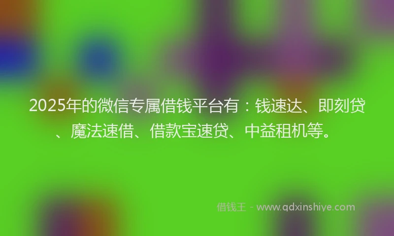 2025年的微信专属借钱平台有：钱速达、即刻贷、魔法速借、借款宝速贷、中益租机等。