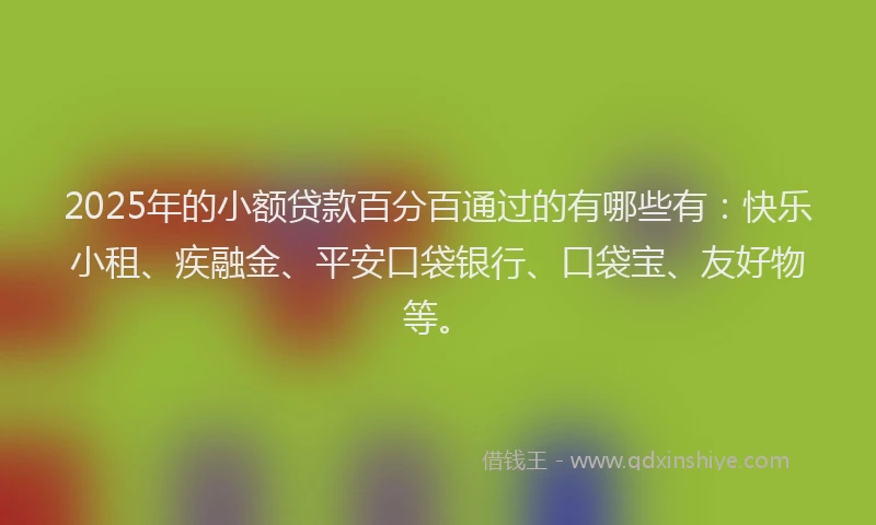 2025年的小额贷款百分百通过的有哪些有：快乐小租、疾融金、平安口袋银行、口袋宝、友好物等。