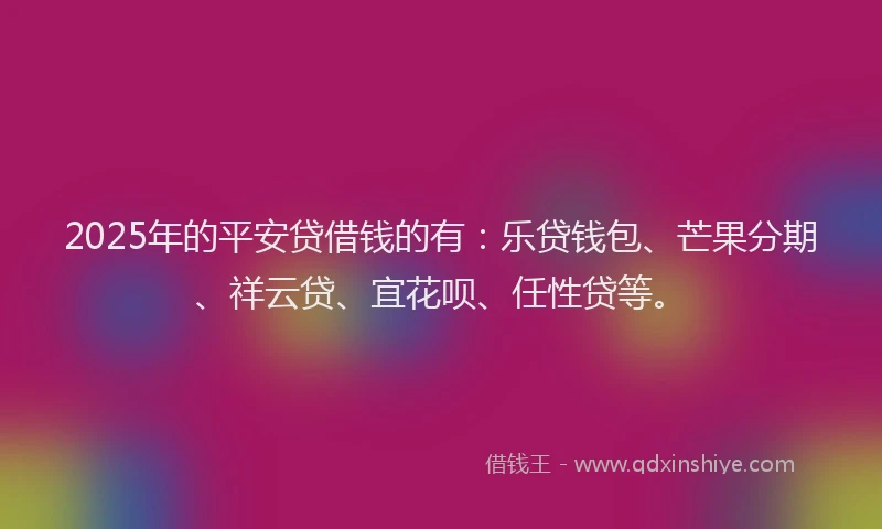 2025年的平安贷借钱的有：乐贷钱包、芒果分期、祥云贷、宜花呗、任性贷等。