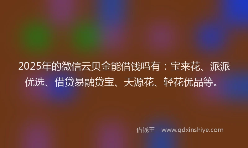 2025年的微信云贝金能借钱吗有：宝来花、派派优选、借贷易融贷宝、天源花、轻花优品等。