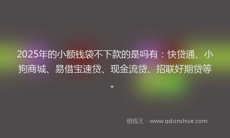 2025年的小额钱袋不下款的是吗有：快贷通、小狗商城、易借宝速贷、现金流贷、招联好期贷等。