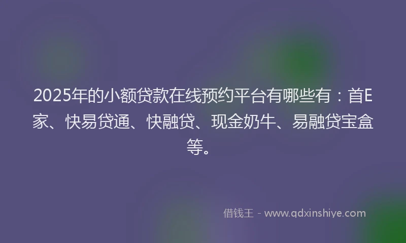 2025年的小额贷款在线预约平台有哪些有：首E家、快易贷通、快融贷、现金奶牛、易融贷宝盒等。