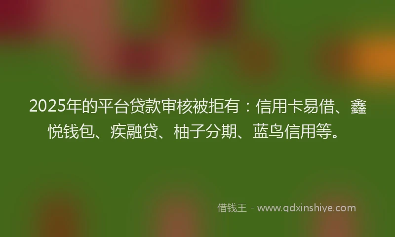 2025年的平台贷款审核被拒有：信用卡易借、鑫悦钱包、疾融贷、柚子分期、蓝鸟信用等。