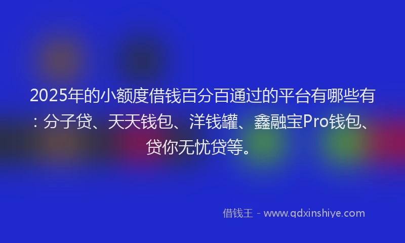 2025年的小额度借钱百分百通过的平台有哪些有：分子贷、天天钱包、洋钱罐、鑫融宝Pro钱包、贷你无忧贷等。
