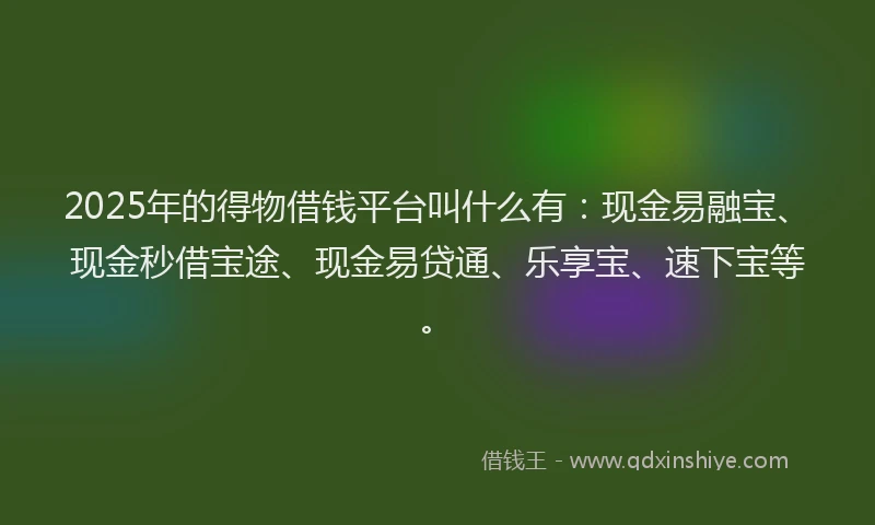 2025年的得物借钱平台叫什么有：现金易融宝、现金秒借宝途、现金易贷通、乐享宝、速下宝等。